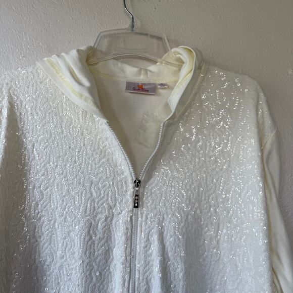 Quacker Factory 3X Seauin front Ivory Hoodie Cotton blend - Picture 3 of 11